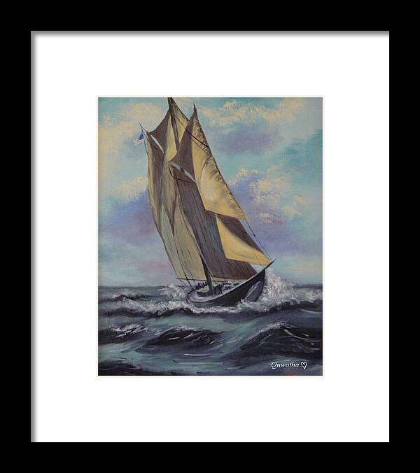 Ocean Framed Print featuring the painting Sailing by Quwatha Valentine