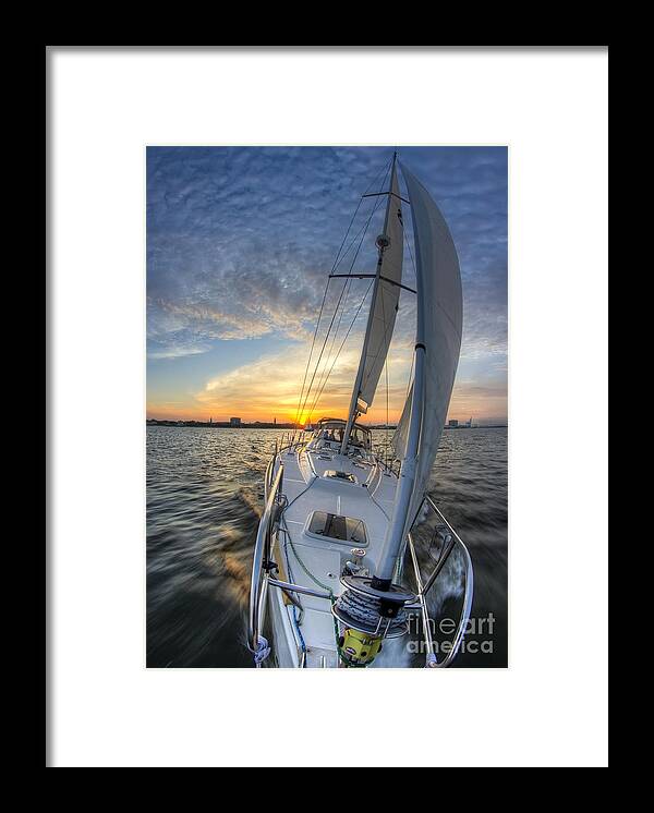 Sailing Sunset Sailboat Fate Charleston Framed Print featuring the photograph Sailing Sunset Sailboat Fate Charleston by Dustin K Ryan