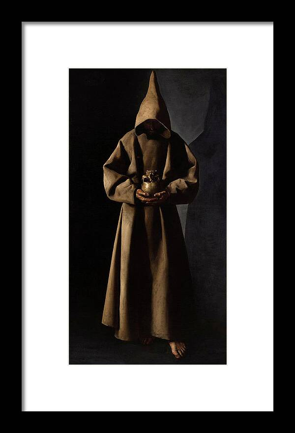 Saint Francis Framed Print featuring the painting Saint Francis of Assisi in His Tomb by Francisco de Zurbaran