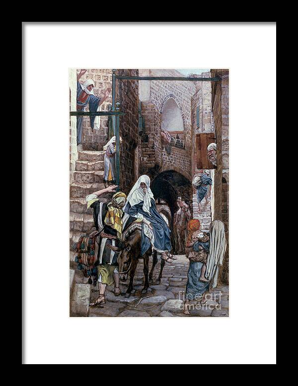 Joseph Framed Print featuring the painting Saint Joseph Seeks Lodging in Bethlehem by Tissot