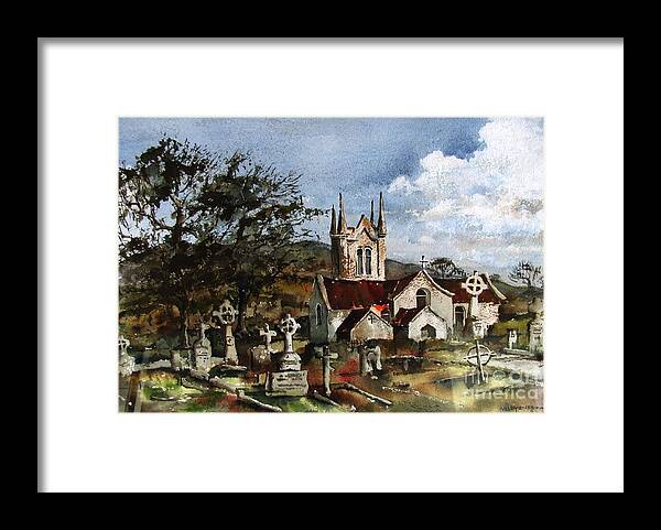 Framed Print featuring the painting WICKLOW.. Saint Macanoges Church by Val Byrne
