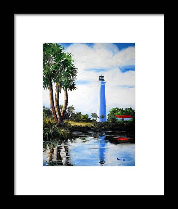 Light House Florida Saint Marks River Ocean Sea Palms Seacapes Framed Print featuring the painting Saint Marks River Light House by Phil Burton