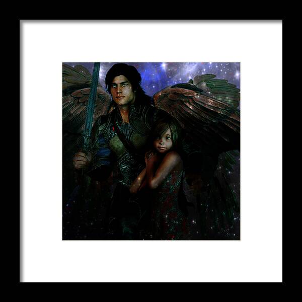 Archangel Framed Print featuring the painting Saint Michael Protect Us by Suzanne Silvir
