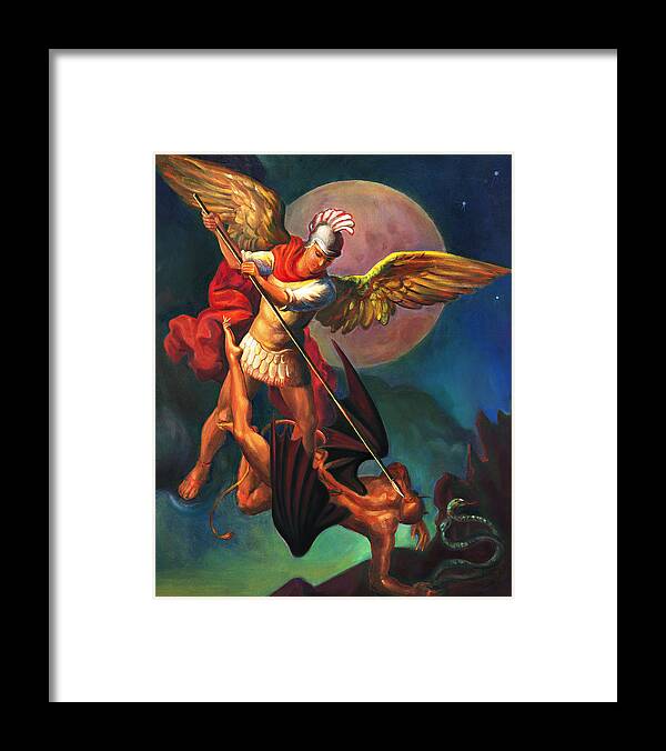 Bible Framed Print featuring the painting Saint Michael the Warrior Archangel by Svitozar Nenyuk