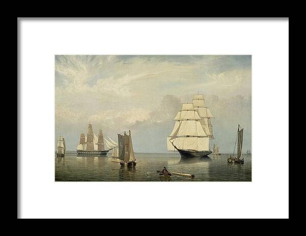 Salem Framed Print featuring the painting Salem Harbor by Fitz Henry Lane 1853 by Fitz Henry Lane