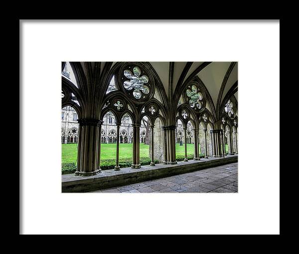 Salisbury Framed Print featuring the photograph Salisbury Cathedral Cloisters by Phyllis Taylor