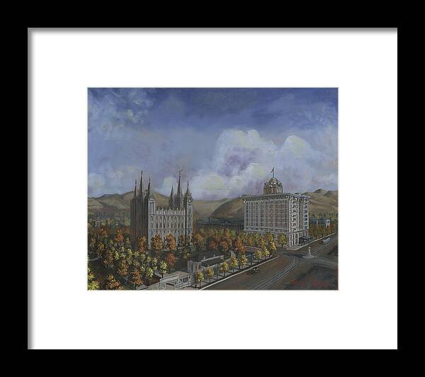 Temple Framed Print featuring the painting Salt Lake City Temple Square Nineteen Twelve Right Panel by Jeff Brimley