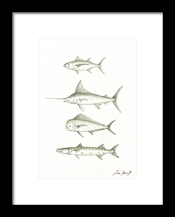Gamefish Framed Print featuring the painting Saltwater gamefishes by Juan Bosco