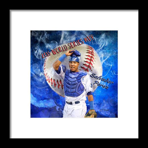Salvie Framed Print featuring the painting Salvador Perez 2015 World Series MVP by Colleen Taylor