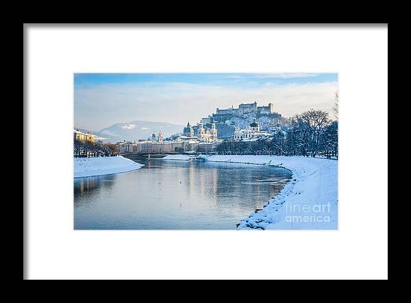 Alps Framed Print featuring the photograph Salzburg skyline with Fortress Hohensalzburg in winter, Salzburg by JR Photography