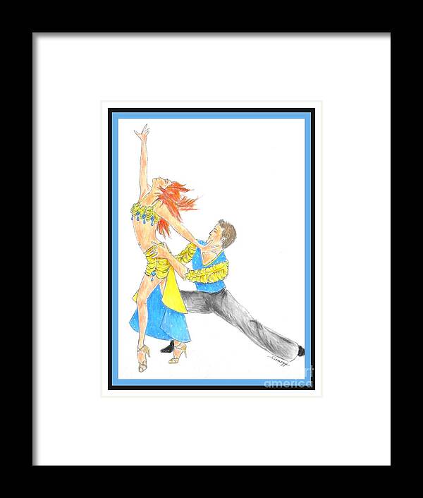 Energy Framed Print featuring the drawing Samba - Portrait of 2 Samba Dancers by Jayne Somogy