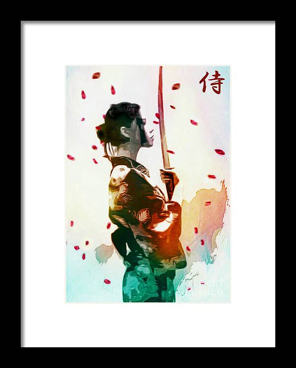 Samurai Framed Print featuring the painting Samurai Girl - Watercolor Painting by Ian Gledhill