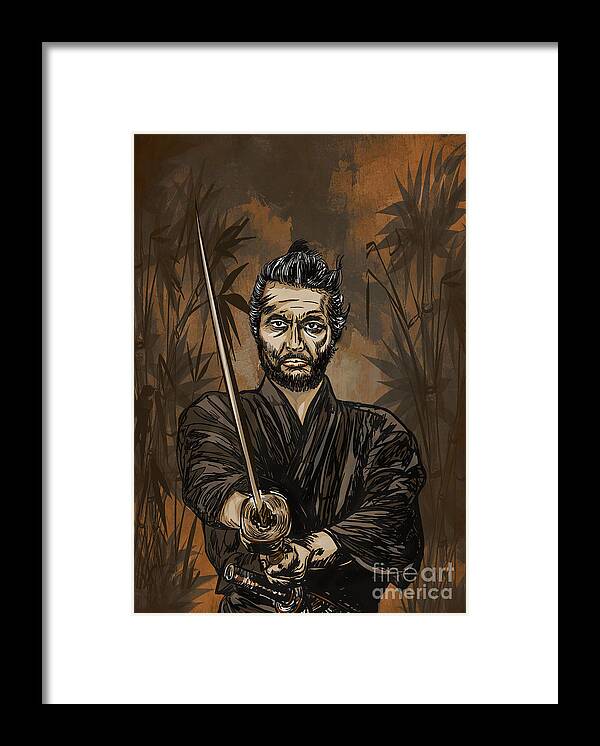 Shodo Framed Print featuring the painting Samurai warrior. by Andrzej Szczerski