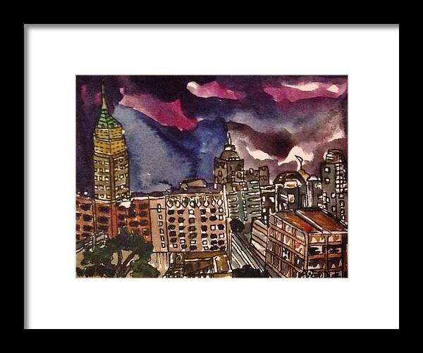 Aceo Framed Print featuring the painting San Antonio at Night by Angela Weddle