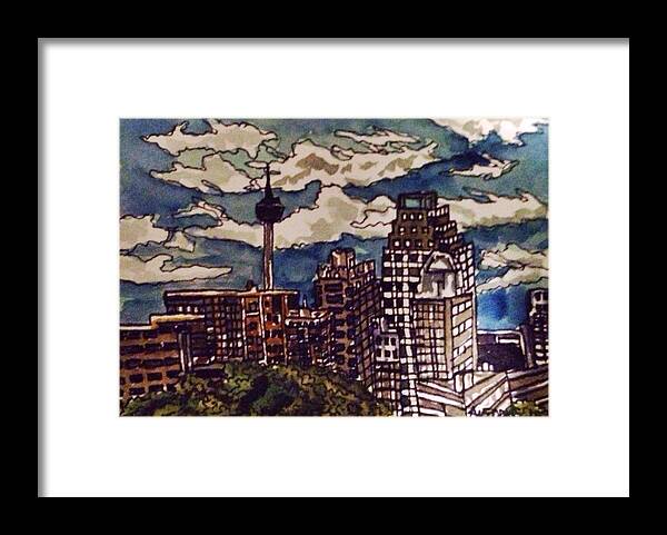 Cityscape Framed Print featuring the painting San Antonio Skyline by Angela Weddle