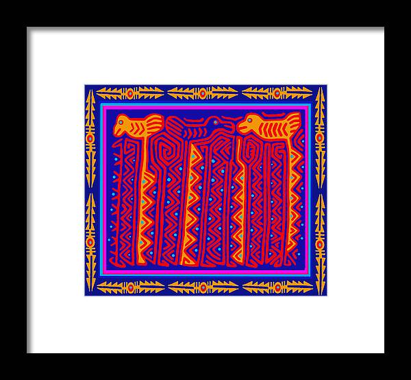 Southwest Storks Framed Print featuring the digital art San Blas Indian Storks by Vagabond Folk Art - Virginia Vivier