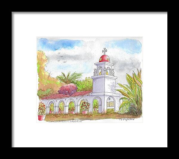 Churchs Framed Print featuring the painting San Clemente Mission Parish, Bakersfield, California by Carlos G Groppa