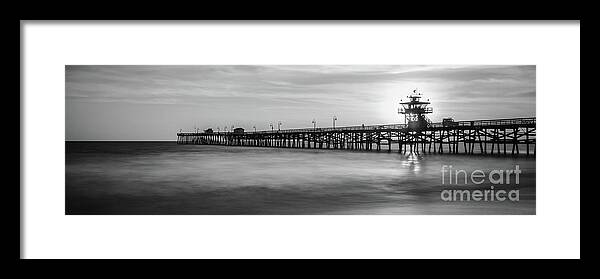 2017 Framed Print featuring the photograph San Clemente Pier Sunset Black and White Panorama by Paul Velgos
