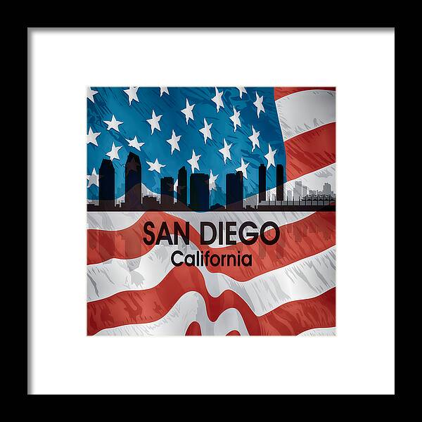 San Diego Framed Print featuring the digital art San Diego CA American Flag Squared by Angelina Tamez