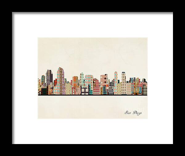 San Diego Framed Print featuring the painting San Diego City Skyline by Bri Buckley
