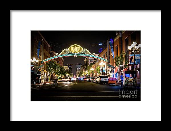 Gaslamp Quarter Framed Print featuring the photograph San Diego Gaslamp Quarter at Night by David Levin