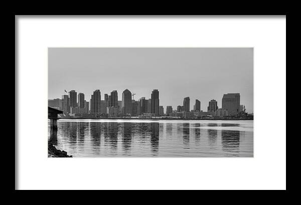 2012 Framed Print featuring the photograph San Diego Skyline Black and White by Connie Cooper-Edwards