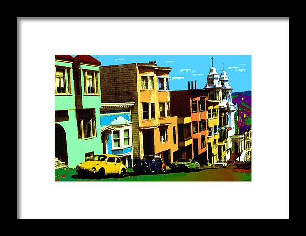 San+francisco Framed Print featuring the painting San Francisco Street in Pop Art Colors by Peter Potter