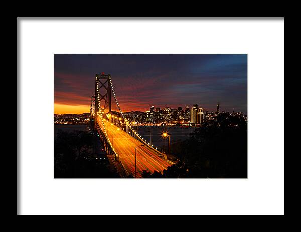 San Francisco Framed Print featuring the photograph San Francisco Bay Bridge at sunset by Pierre Leclerc Photography