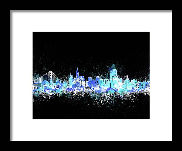 San Francisco Framed Print featuring the digital art San Francisco Skyline Color Splatter 2 by Bekim M