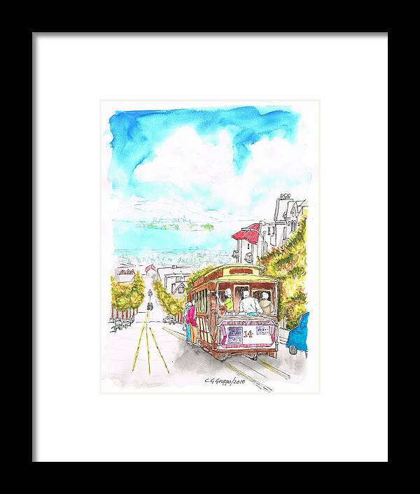 Outdoor Framed Print featuring the painting San Francisco trolley - California by Carlos G Groppa