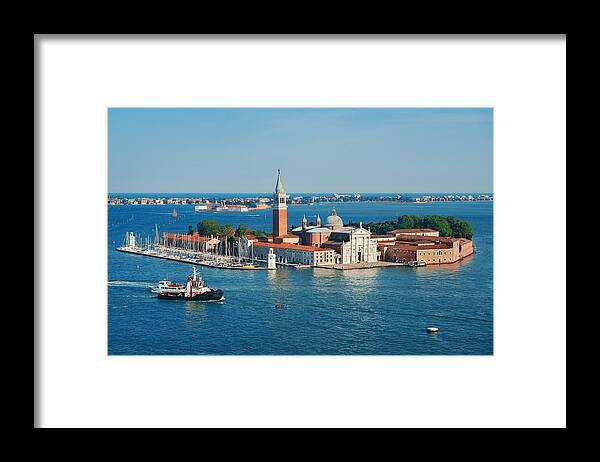 Venice Framed Print featuring the photograph San Giorgio Maggiore church aerial view by Songquan Deng