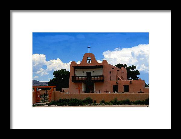 San Ildefonso Pueblo New Mexico Framed Print featuring the painting San Ildefonso Pueblo by David Lee Thompson