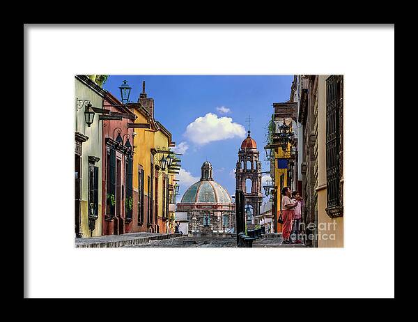 San Miguel Framed Print featuring the photograph San Miguel Church Street by David Meznarich