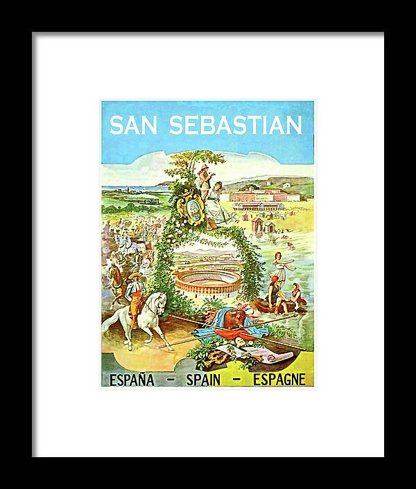 San Sebastian Framed Print featuring the painting San Sebastian, Spain, travel poster by Long Shot