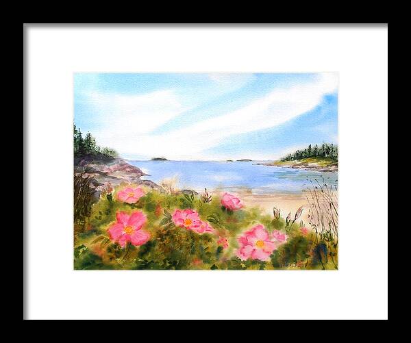 Flowers Framed Print featuring the painting Sand Beach Roses by Diane Kirk