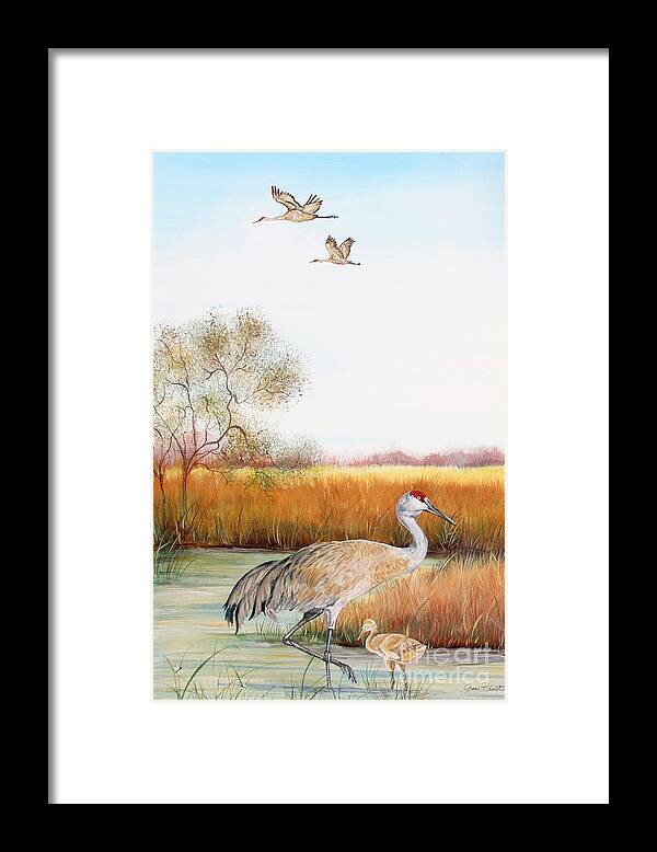 Jean Plout Framed Print featuring the painting Sandhill Cranes-JP3160 by Jean Plout