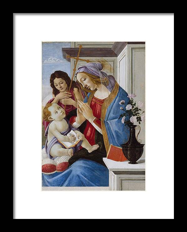 Virgin And Child With Saint John The Baptist About 1500 Framed Print featuring the painting Sandro Botticelli by Sandro Botticelli