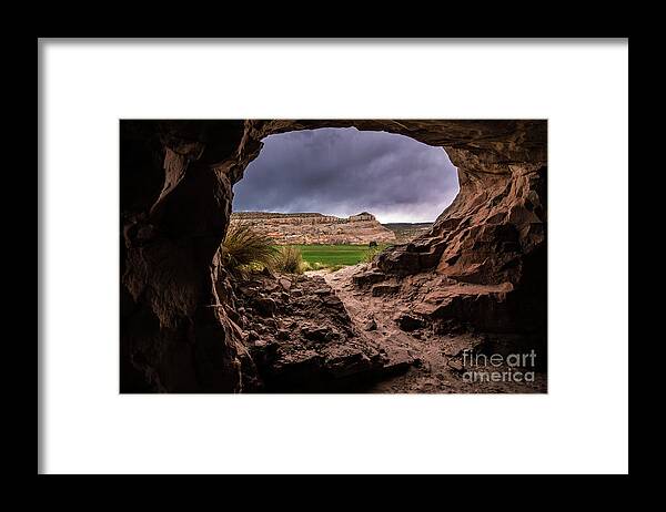 Moab Framed Print featuring the photograph Sandstone Cave in Stormy Weather - Moab - Utah by Gary Whitton