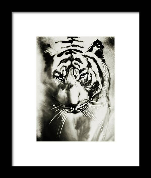 Russian Artists New Wave Framed Print featuring the mixed media Sandy Tiger by Elena Vedernikova