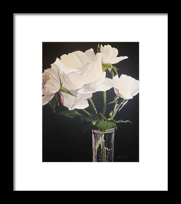 Flowers Framed Print featuring the painting Sandys Roses by Betty-Anne McDonald
