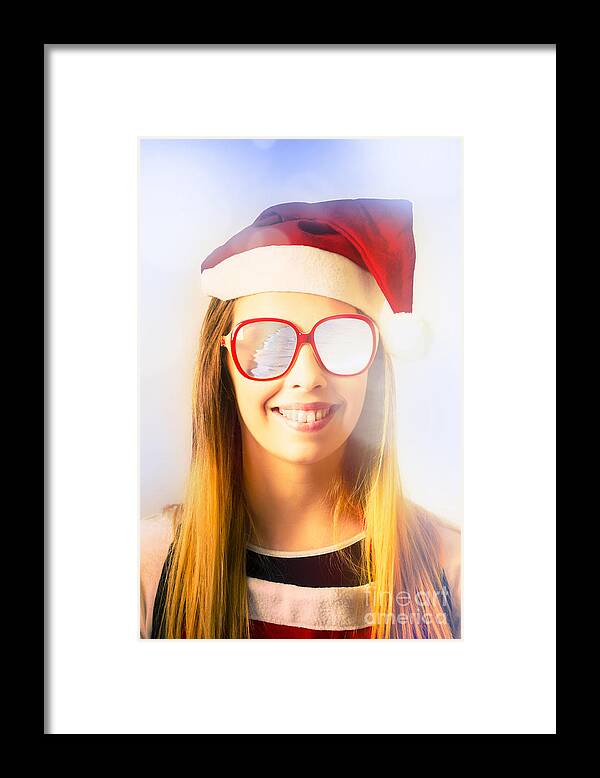 Australia Framed Print featuring the photograph Santa hat woman celebrating Christmas in Australia by Jorgo Photography