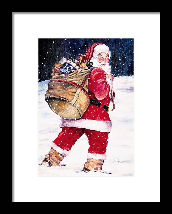 Santa Framed Print featuring the painting Santa in the Snow by Sheila Kinsey