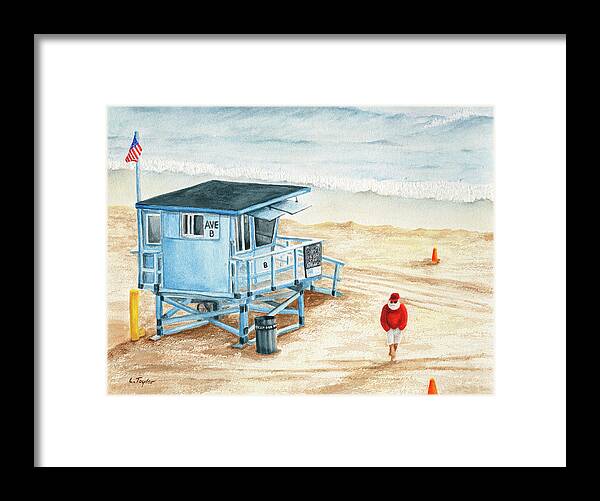 Santa On The Beach Framed Print featuring the painting Santa is on the Beach by Lori Taylor