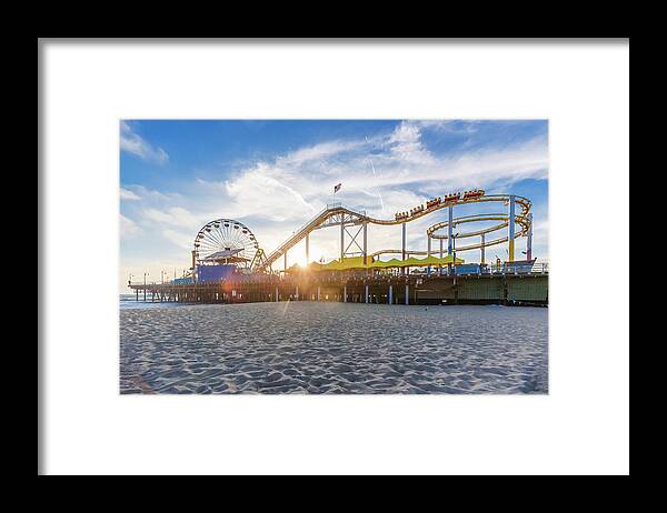 Santa Monica Pier Framed Print featuring the photograph Santa Monica Pier Roller Coaster On Top by Scott Campbell