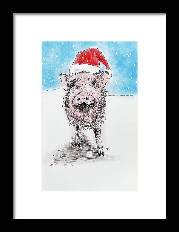 Happy Holidays Framed Print featuring the mixed media Santa Piggy by AnneMarie Welsh