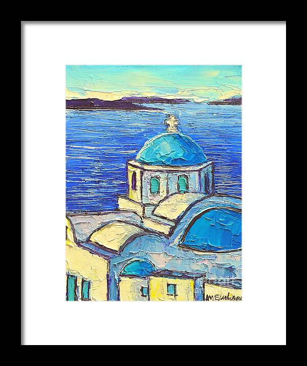 Santorini Framed Print featuring the painting Santorini Blue by Ana Maria Edulescu