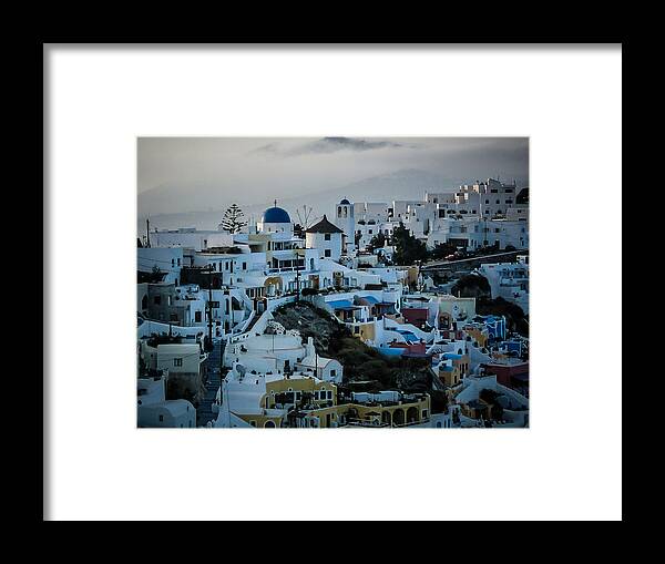 Greece Framed Print featuring the photograph Santorini Misty Morn by Pamela Newcomb