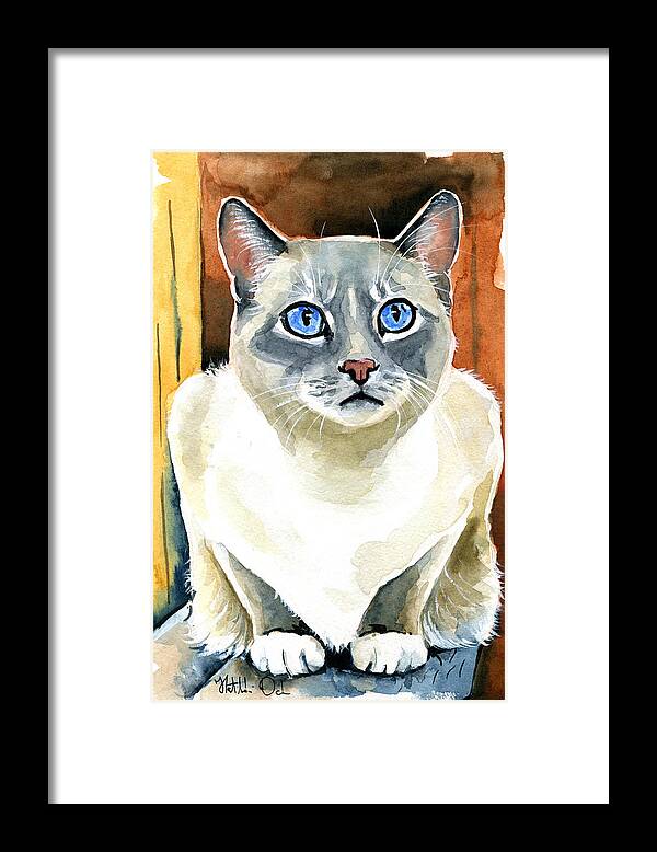 Cat Framed Print featuring the painting Sapphire Eyes - Snowshoe Siamese Cat Portrait by Dora Hathazi Mendes