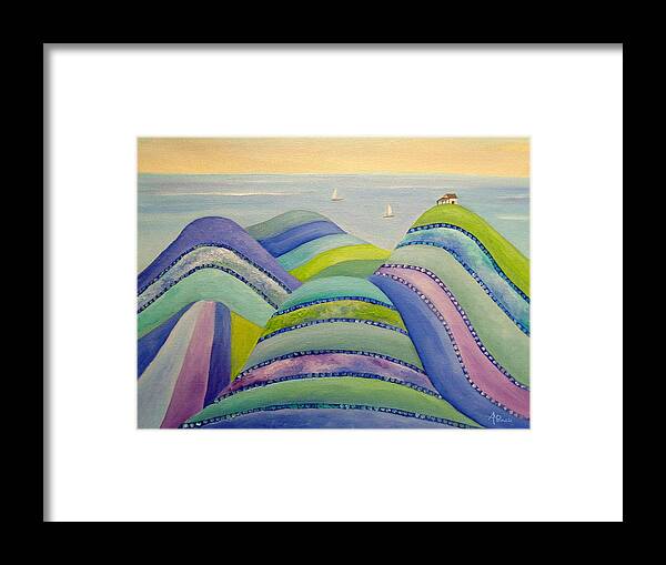 Landscape Framed Print featuring the painting Sapphire Hills by Angeles M Pomata