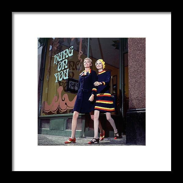 Twiggy Framed Print featuring the photograph Sara Crichton-Stuart and Twiggy Shopping by Ray Traeger